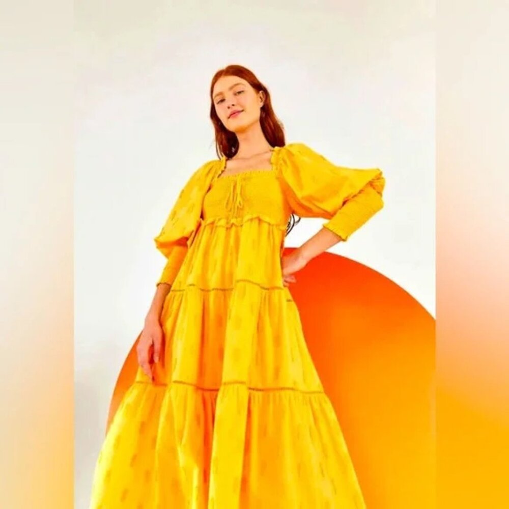Farm Rio Brazilian 3D Pineapple Yellow Midi Dress